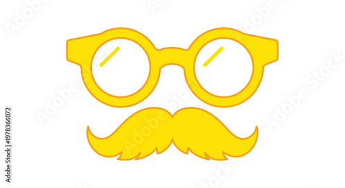 Funny Yellow Glasses and Mustache Icon Isolated on White Background