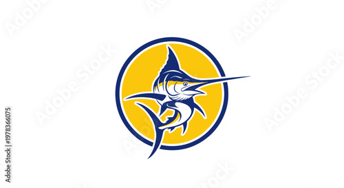 Marlin Fish Logo Emblem Blue Yellow Circle