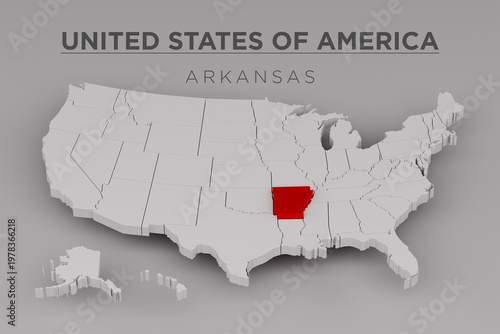 United States Map Highlighting Arkansas State in Red