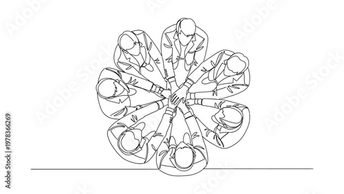 A group of people sitting in a circle. Continuous line style. Hand drawn. Line art. Vector design. illustration