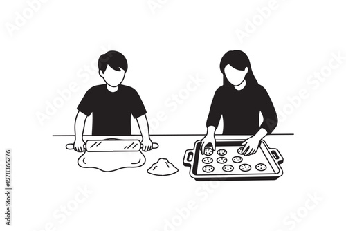 Mother and Daughter Cooking Together in Kitchen Preparing Food – Family Bonding Illustration for Healthy Lifestyle, Parenting, and Home Cooking Content
