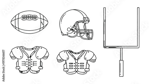 Football Essentials: A collection of iconic American football equipment, perfect for sports-themed projects. Capturing the essence of game day. 