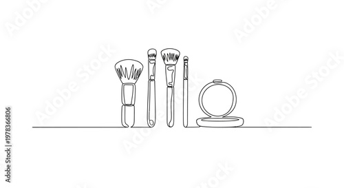 Line Art Makeup Brushes and Powder Compact - Minimalist Beauty Essentials