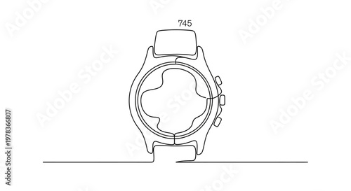 Minimalist Line Art Drawing of a Digital Smartwatch