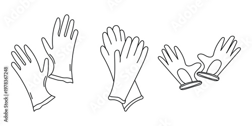 Gloves outline set illustration, protective safety gloves line art collection, minimal hand drawn cleaning gloves icons
