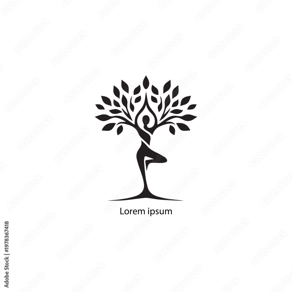 Obraz premium tree yoga logo design vector