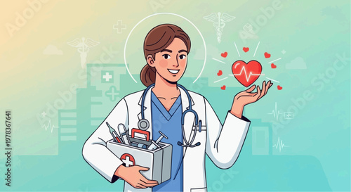 Female Doctor and Healthcare Medical Service Illustration