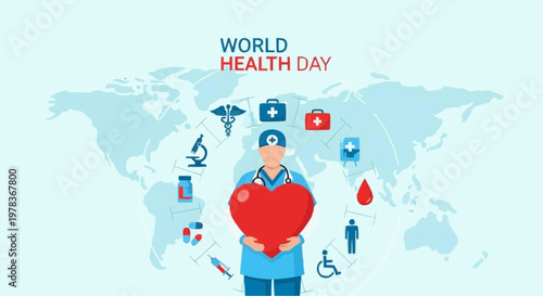 World Health Day Awareness Illustration with Medical and Global Healthcare Concept