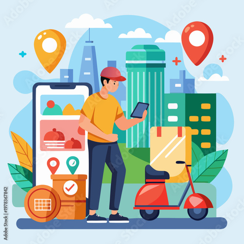 Smart City Delivery and Location Tracking Mobile App Illustration