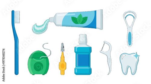 Various tools and items for oral hygiene displayed on a clean background with a focus on dental care practices
