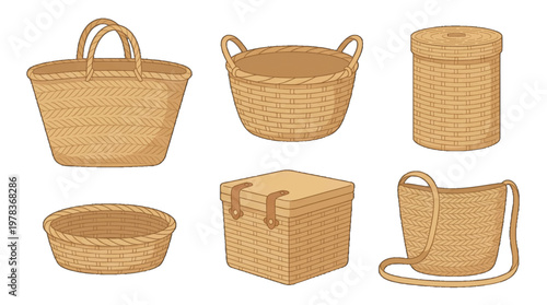 Different types of woven baskets for storage and decoration from various cultures