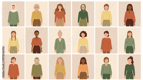 Diverse women portraits, flat illustration of multi-ethnic female characters