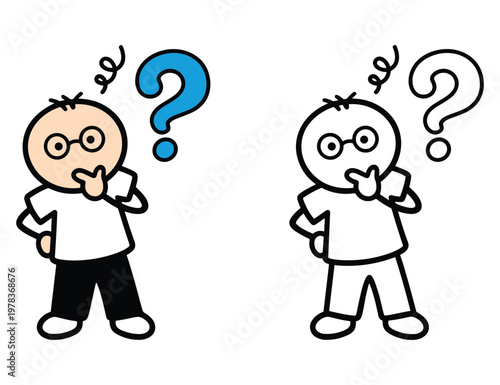 Cartoon thinking person with a question mark illustration showing confusion or problem.