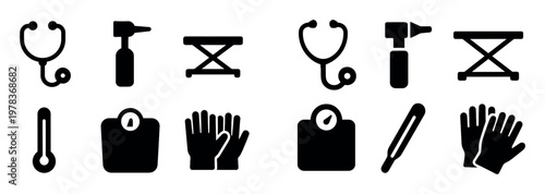 Medical icons with stethoscope and thermometer solid