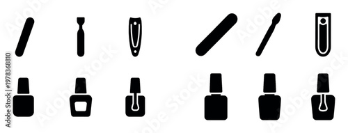 Beauty icons with nail polish bottle and file minimal
