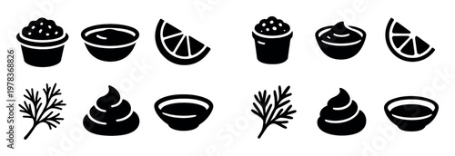 Food icons with sauce herb lemon minimal