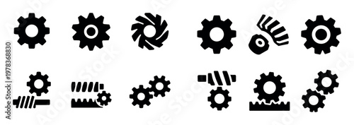 Industrial icons with gears and racks silhouette