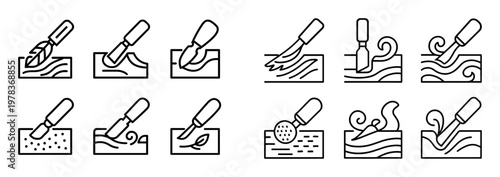 Craft icons with brush chisel and wood outline