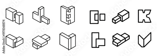 Construction icons with block corner cube outline