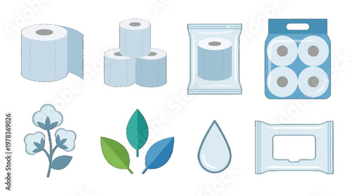 Different types of paper products and cotton with packaging and natural elements in focus