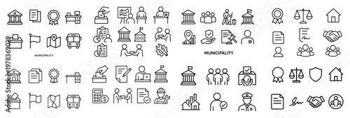Municipality icons with building clerk group outline