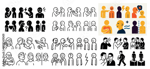 Communication icons with people speech conflict flat