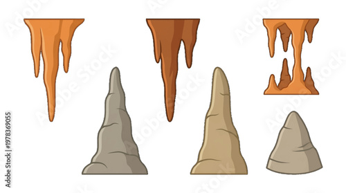 Stalactites and stalagmites in various shapes from cave formations in a natural setting during the daytime