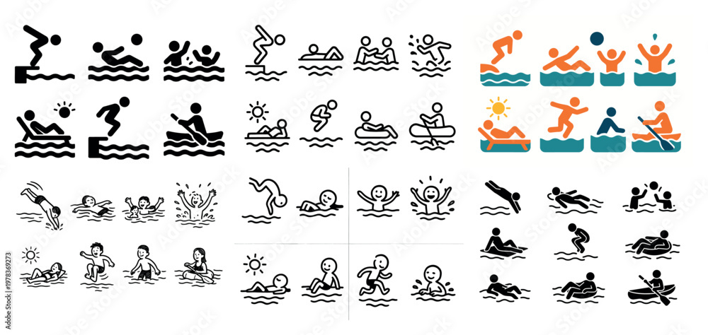 Naklejka premium Swimming icons with swimmer pool dive flat