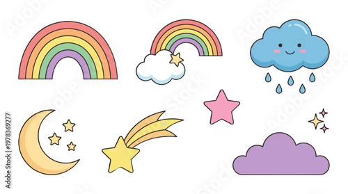 Group of cartoon ghosts showing different expressions in a simple design for Halloween or spooky themes