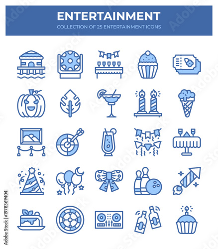 Entertainment Icons Collection. 25 Fun Party & Celebration Icons