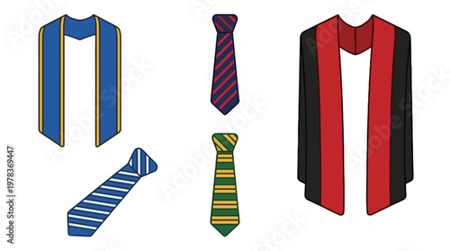 Different types of neckwear displayed on a plain background during a formal event or ceremony