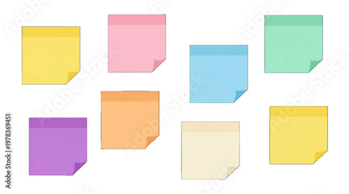 Colorful sticky notes arranged in a grid pattern on a white background for use in reminders or organization