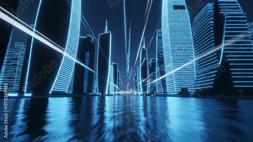 Futuristic city skyline at night for tech concepts, digital marketing, and futuristic projects