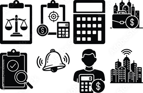 Bilde på lerret Legal and business management icons with business management calculator