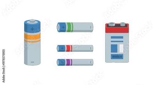 Different types of batteries are shown on a plain background during a product display for electronic goods and accessories