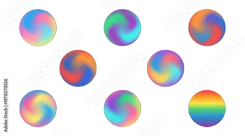 Colorful swirls in circles arranged in a grid pattern showing different colors and designs during daylight hours