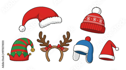 Different types of hats for celebrating holidays and winter activities