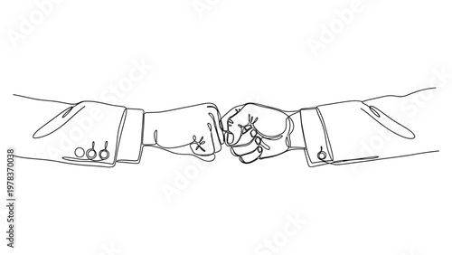 Two fists touching in a gesture. Continuous line style. Hand drawn. Line art. Vector design. illustration