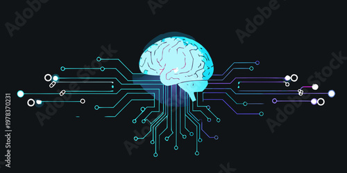 Digital brain illustration with glowing circuitry and a dark background