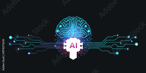 Digital brain with circuit board design and artificial intelligence symbol