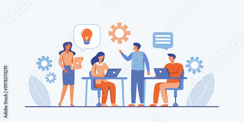 Team collaboration and brainstorming session with technology and innovative ideas