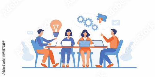 Team brainstorming session with innovative ideas and digital technology