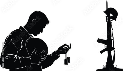 Memorial day remembrance silhouette of soldier honoring fallen heroes