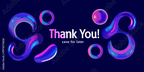 Abstract colorful bubbles and the message thank you on a dark background