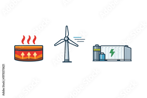 A clean flat vector illustration featuring three isolated elements