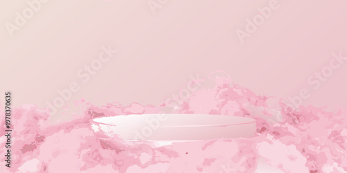 Abstract pink platform with floral elements for product display