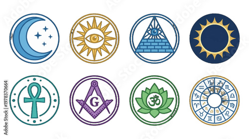 Symbols of spirituality and mysticism showing insights from various traditions and practices in a simple layout