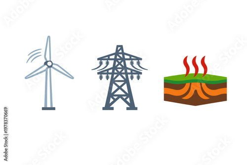 A clean flat vector illustration featuring three standalone icons