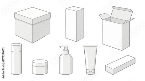 Different shapes of packaging items in a simple design style displayed on a plain background