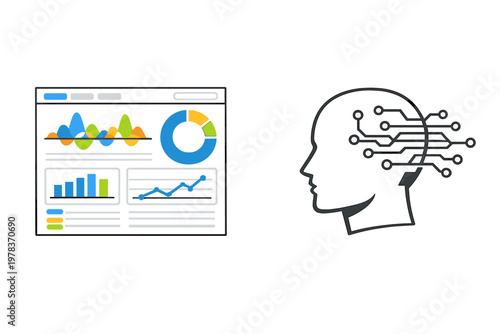 A flat vector illustration showing a digital dashboard with colorful